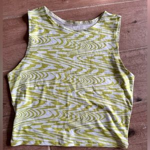 green and white printed top